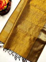 Load image into Gallery viewer, Handwoven Maheshwari Silk Cotton Saree - Mustard Yellow + Livid Brown
