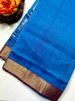 Load image into Gallery viewer, Handwoven Mangalgiri Cotton Saree - French Blue + Dark Maroon
