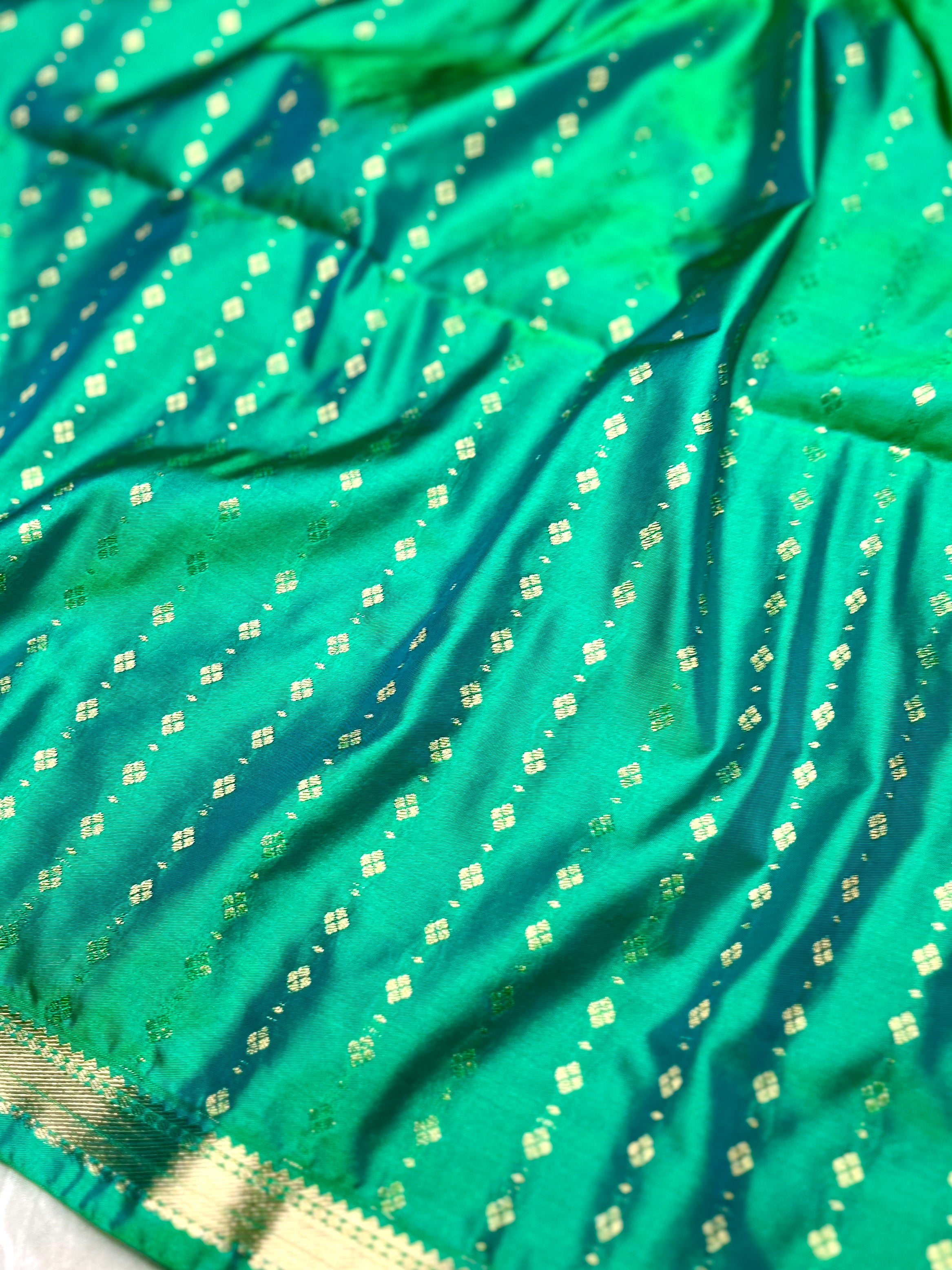 Soft Silk Saree  - Green Haze + Gold