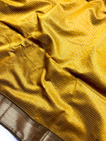 Load image into Gallery viewer, Handwoven Maheshwari Silk Cotton Saree - Mustard Yellow + Livid Brown
