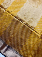 Load image into Gallery viewer, Handwoven Maheshwari Silk Cotton Saree - Mustard Yellow + Livid Brown
