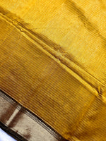 Load image into Gallery viewer, Handwoven Maheshwari Silk Cotton Saree - Mustard Yellow + Livid Brown
