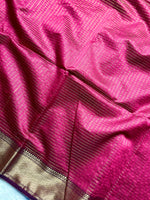 Load image into Gallery viewer, Handwoven Maheshwari Silk Cotton Saree - Cerise Pink + Dark Maroon
