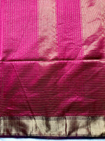 Load image into Gallery viewer, Handwoven Maheshwari Silk Cotton Saree - Cerise Pink + Dark Maroon
