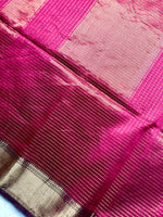Load image into Gallery viewer, Handwoven Maheshwari Silk Cotton Saree - Cerise Pink + Dark Maroon
