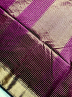 Load image into Gallery viewer, Handwoven Maheshwari Silk Cotton Saree - Brownish Purple+ Gold
