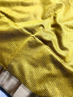 Load image into Gallery viewer, Handwoven Maheshwari Silk Cotton Saree - Marigold Yellow + Swamp Green
