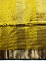 Load image into Gallery viewer, Handwoven Maheshwari Silk Cotton Saree - Marigold Yellow + Swamp Green
