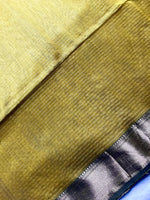 Load image into Gallery viewer, Handwoven Maheshwari Silk Cotton Saree - Marigold Yellow + Swamp Green
