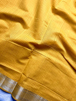 Load image into Gallery viewer, Handwoven Mangalgiri Cotton Saree - Sandy Yellow + Silver
