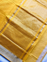 Load image into Gallery viewer, Handwoven Mangalgiri Cotton Saree - Sandy Yellow + Silver
