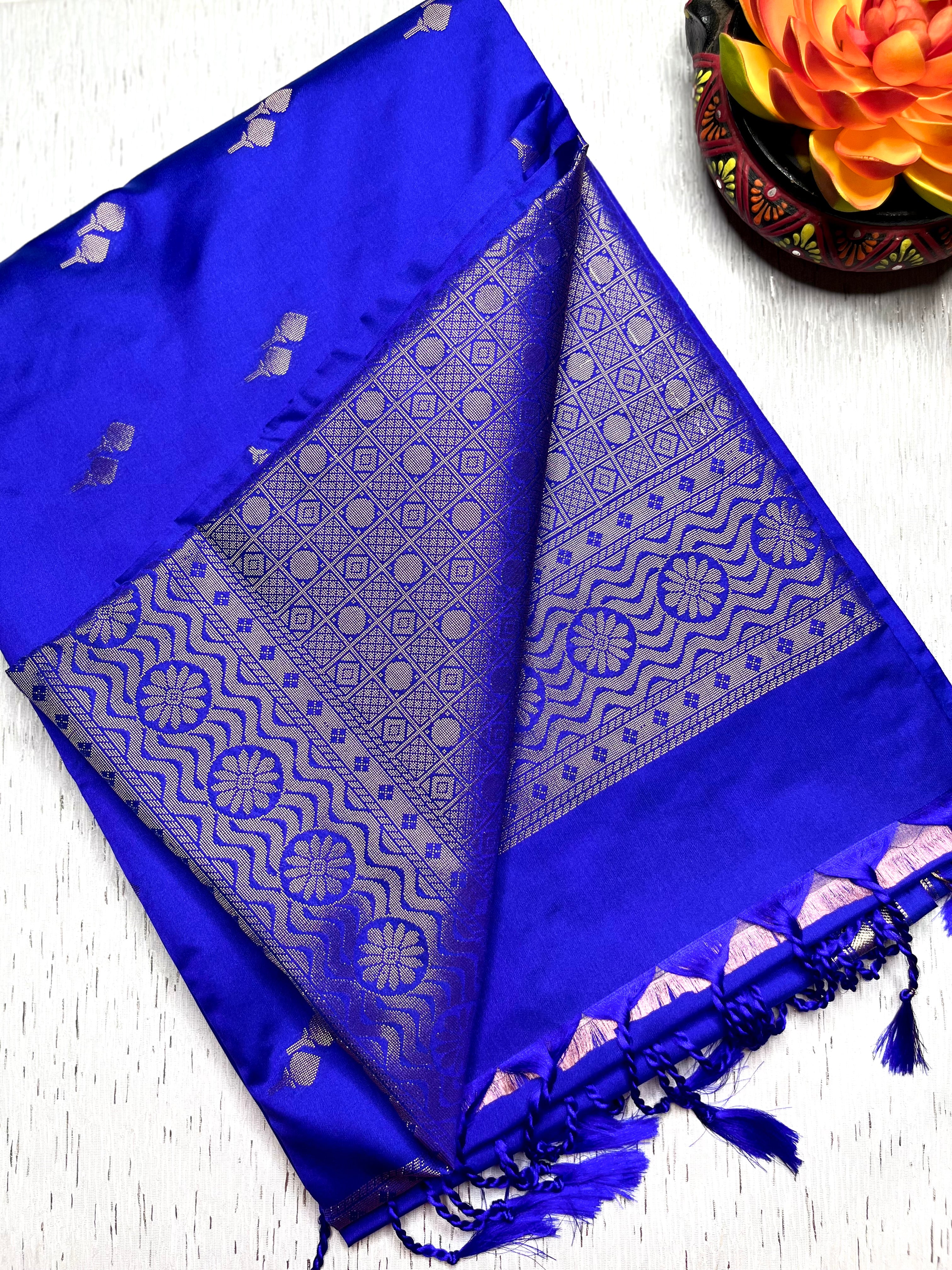 Soft Silk Saree  - Persian Blue + Gold