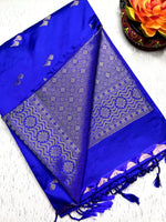 Load image into Gallery viewer, Soft Silk Saree  - Persian Blue + Gold

