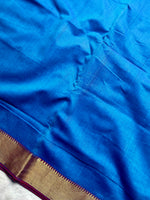 Load image into Gallery viewer, Handwoven Mangalgiri Cotton Saree - French Blue + Dark Maroon

