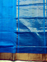 Load image into Gallery viewer, Handwoven Mangalgiri Cotton Saree - French Blue + Dark Maroon
