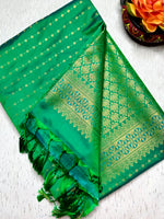 Load image into Gallery viewer, Soft Silk Saree  - Green Haze + Gold
