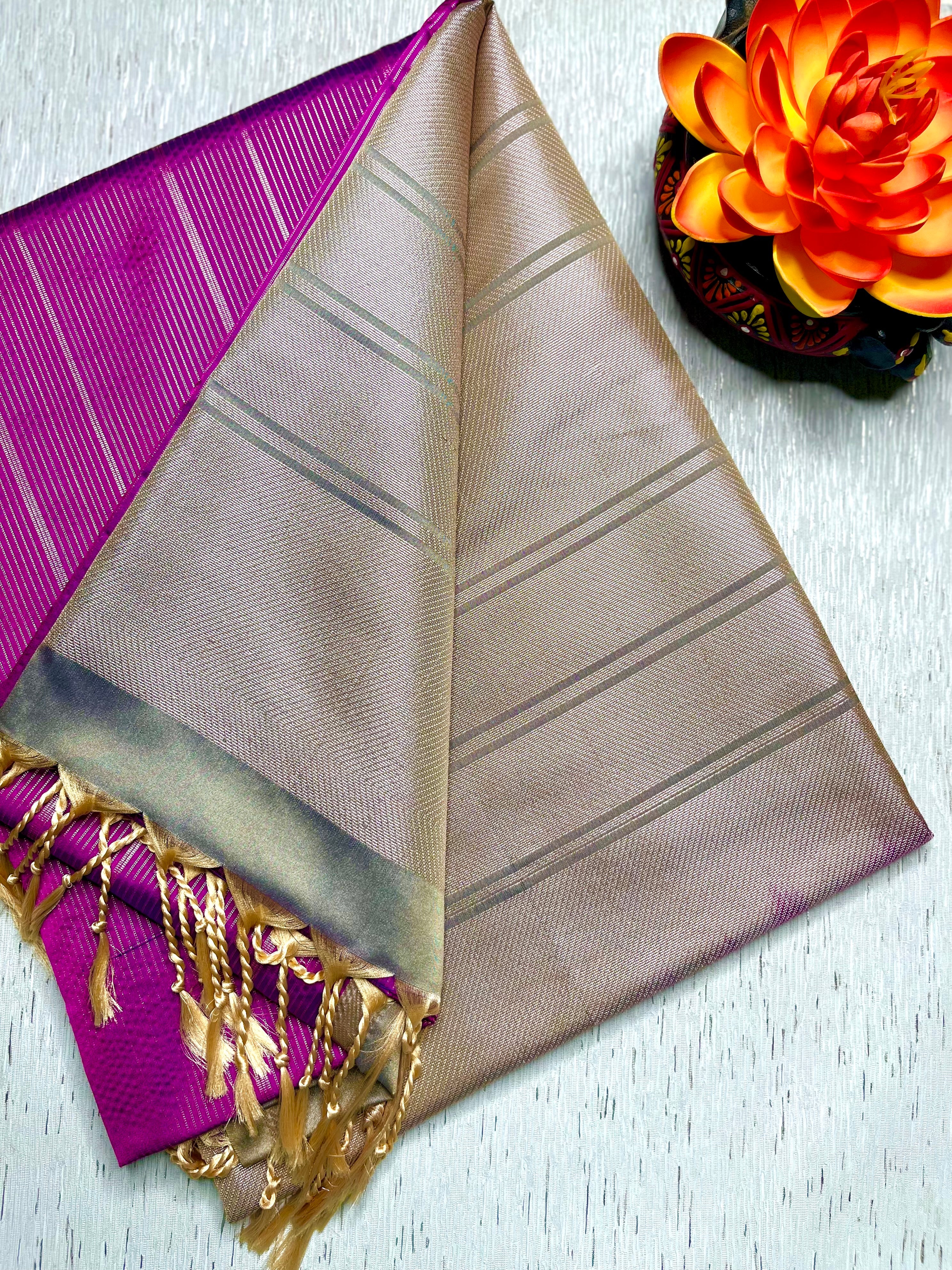 Soft Silk Saree  - Barney Purple + Sandrift