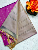 Load image into Gallery viewer, Soft Silk Saree  - Barney Purple + Sandrift
