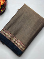 Load image into Gallery viewer, Narayanpet Cotton Saree - Warm Grey + Charcoal Black
