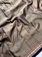 Load image into Gallery viewer, Narayanpet Cotton Saree - Warm Grey + Charcoal Black
