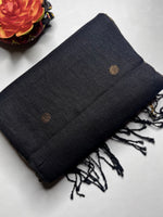 Load image into Gallery viewer, Handwoven Linen Saree - Charcoal Black + Flame Gold

