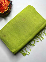 Load image into Gallery viewer, Handwoven Linen Saree - Mist Green + Flame Gold
