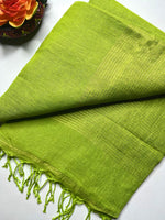 Load image into Gallery viewer, Handwoven Linen Saree - Mist Green + Flame Gold
