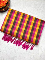 Load image into Gallery viewer, Soft Silk Saree  - Multicolor Mini Checks + Persian Pink
