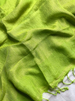 Load image into Gallery viewer, Handwoven Linen Saree - Mist Green + Flame Gold
