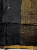 Load image into Gallery viewer, Handwoven Linen Saree - Charcoal Black + Flame Gold
