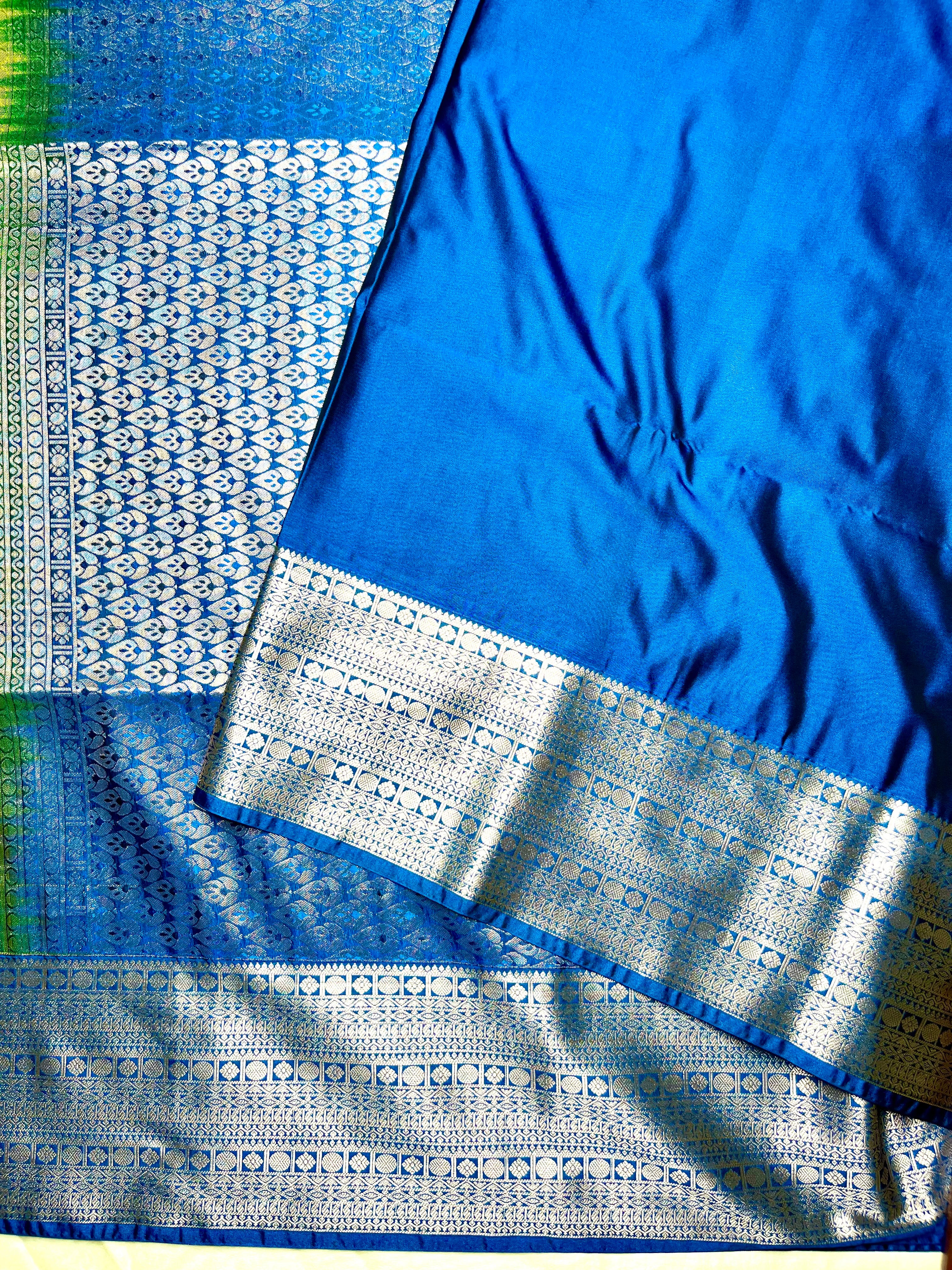 Soft Silk Saree  - Bile Green + Phthalo Blue