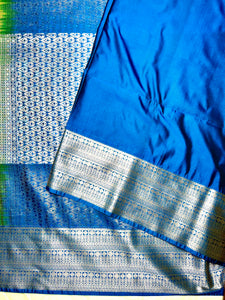 Soft Silk Saree  - Bile Green + Phthalo Blue