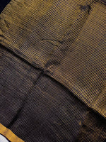 Load image into Gallery viewer, Handwoven Linen Saree - Charcoal Black + Flame Gold
