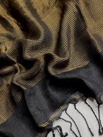 Load image into Gallery viewer, Handwoven Linen Saree - Charcoal Black + Flame Gold

