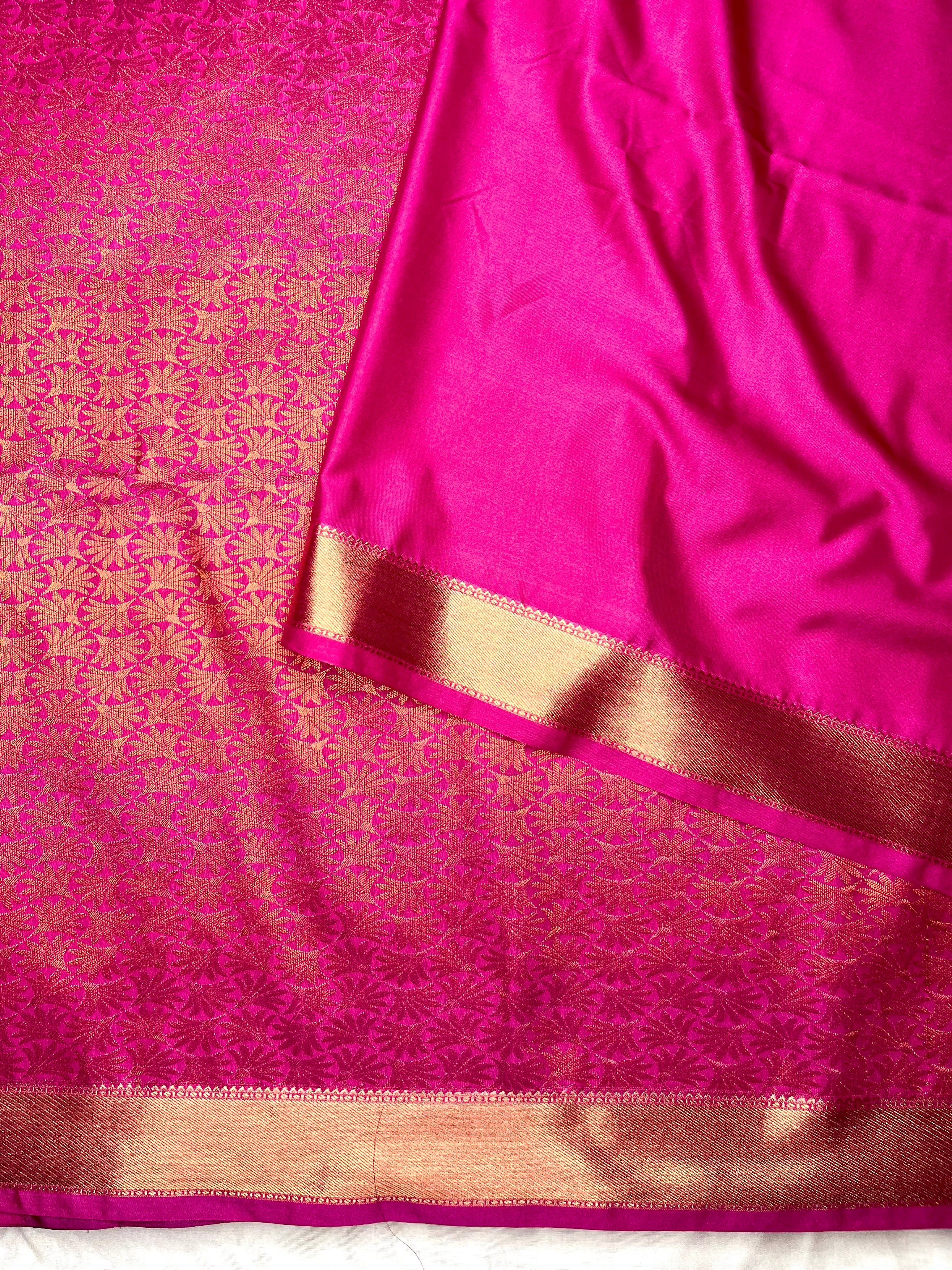 Soft Silk Saree  - Multicolor Mini Checks + Persian Pink