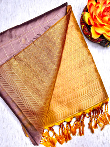 Soft Silk Saree  - Opera Mauve + Yellow Ochre