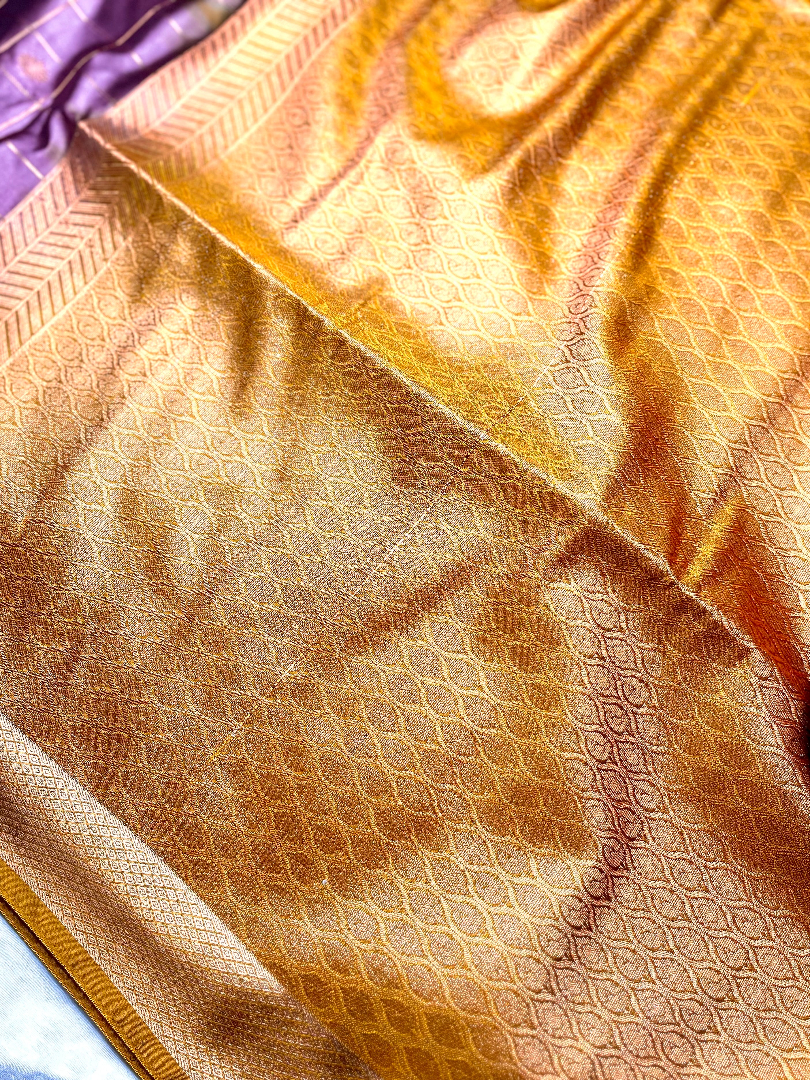 Soft Silk Saree  - Opera Mauve + Yellow Ochre