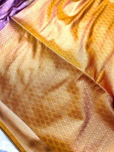 Soft Silk Saree  - Opera Mauve + Yellow Ochre
