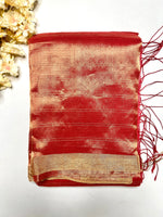 Load image into Gallery viewer, Handwoven Silk Zari Cotton Saree - Crimson Red + Gold
