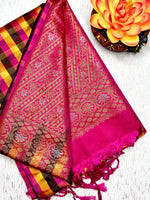 Load image into Gallery viewer, Soft Silk Saree  - Multicolor Mini Checks + Persian Pink
