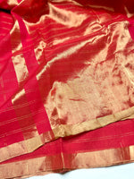 Load image into Gallery viewer, Handwoven Silk Zari Cotton Saree - Crimson Red + Gold
