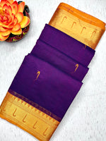 Load image into Gallery viewer, Chettinad Cotton Saree - Pigment Indigo + Rust Orange
