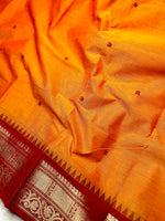 Load image into Gallery viewer, Chettinad Cotton Saree - Pumpkin Orange + Bright Red
