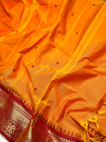 Load image into Gallery viewer, Chettinad Cotton Saree - Pumpkin Orange + Bright Red
