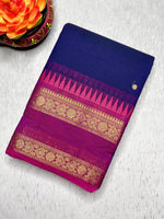 Load image into Gallery viewer, Kanchi Cotton Saree - Persian Blue  + Cardinal Pink
