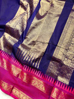 Load image into Gallery viewer, Kanchi Cotton Saree - Persian Blue  + Cardinal Pink
