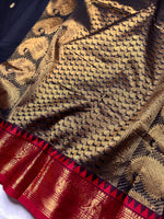 Load image into Gallery viewer, Kanchi Cotton Saree - Charcoal Black  + Brick Red
