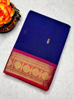 Load image into Gallery viewer, Kanchi Cotton Saree - Deep Blue  + Cannon Pink

