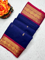 Load image into Gallery viewer, Kanchi Cotton Saree - Deep Blue  + Cannon Pink
