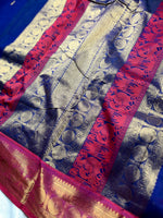 Load image into Gallery viewer, Kanchi Cotton Saree - Deep Blue  + Cannon Pink
